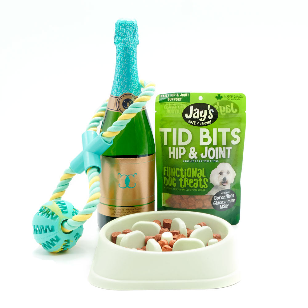 The “Bite Me” Treats &amp; Champagne Gift Set, champagne gift baskets, gourmet gifts, gifts, dog gift baskets