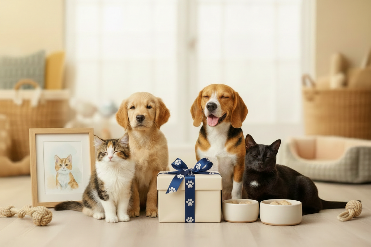 Finished pet gift basket prepared for same-day delivery